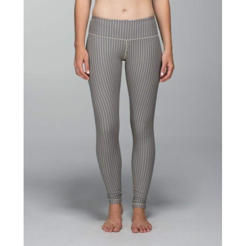 EUC LULULEMON Wunder Under Pant Pine Stripe Inkwell Mojave Tan Size 8